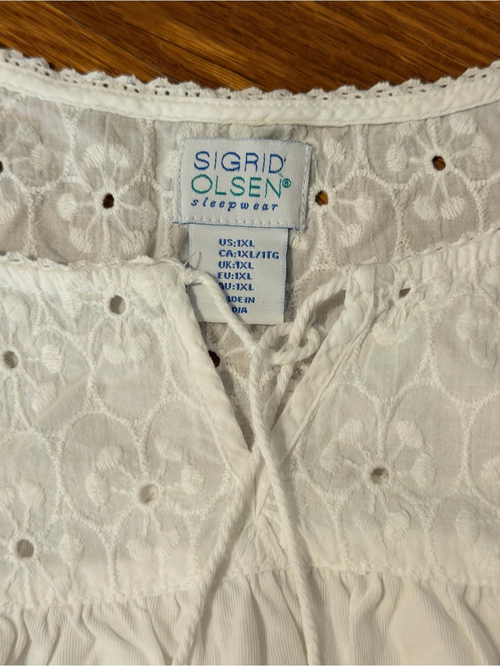 Sigrid Olsen White Lace Yoke Sleeveless Nightgown - 100% Cotton- Brand New - Picture 4 of 9